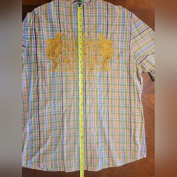 Ruthless Art Shirt Men's 3XL Multicolor Plaid Embroidered Snap Front - Picture 13 of 13